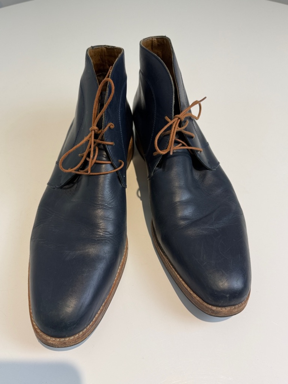 Poppy Barley Navy Leather Vancouver Chukka Boots with Brown Laces Size 11.5 D